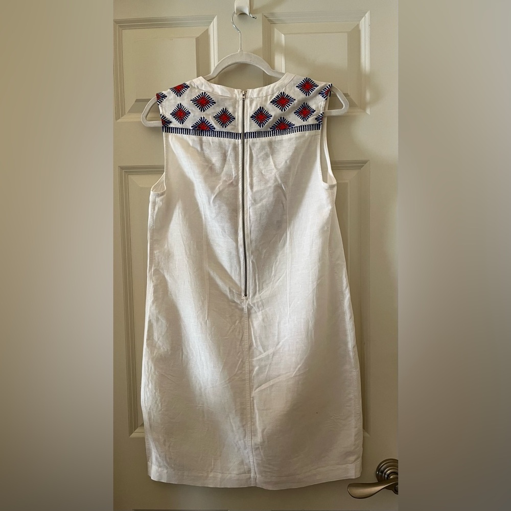 J.Crew sleeveless split neck linen embroidered diamond pattern sheath dress XS - Picture 4 of 6
